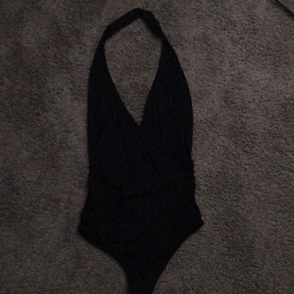 Arden B Tops - Black Plunge Bodysuit